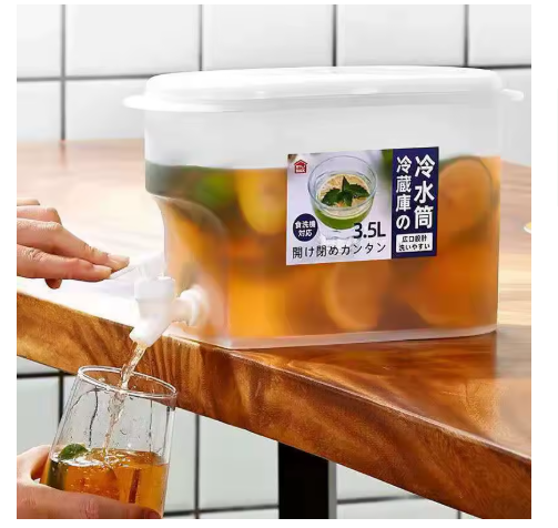 3.5L Water Kettle With Faucet Beverage Dispenser Cold Juice Lemonade Drinks Bucket Liquid Storage Tank Outdoor Fridge Organizers