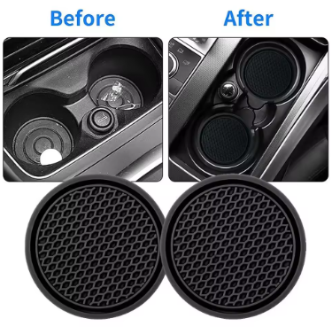 Black car cup holder, 2 pieces, non-slip insert, coasters, pads, interior accessories for most cars