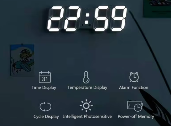 3D LED Digital Clock Wall Decoration Glow Night Mode Decoration for Bedroom Adjustable Electronic Watch Room Decor Aesthetics